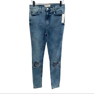 Free People High Rise Busted Knee Jeans Blue Size 28L NWT